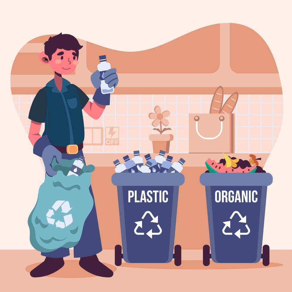 scheiden van organisch en plastic afval vector