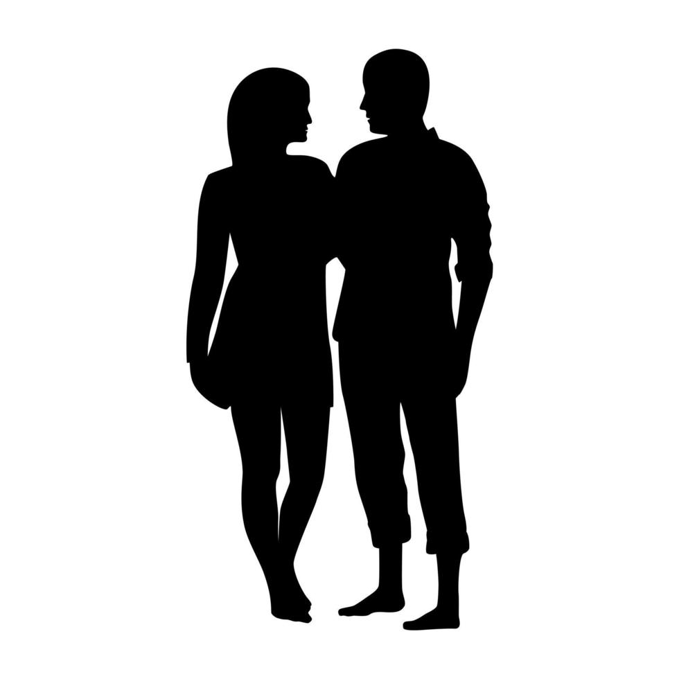 man en vrouw kijken elkaar aan en knuffelen silhouet vector