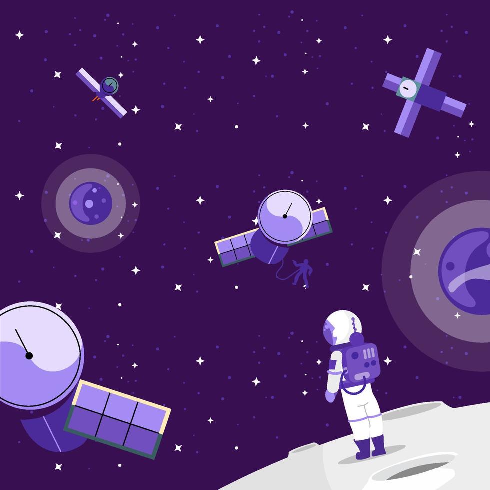 astronauten en satellieten op ruimteconcept vector