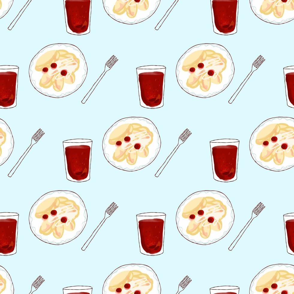 naadloos patroon met illustratieplaat dessert vareniki met fruitcompote. vector