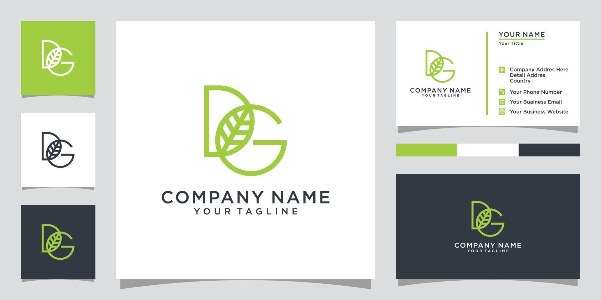 beginletter dg met blad luxe logo, groen blad sjabloon vector embleemontwerp.