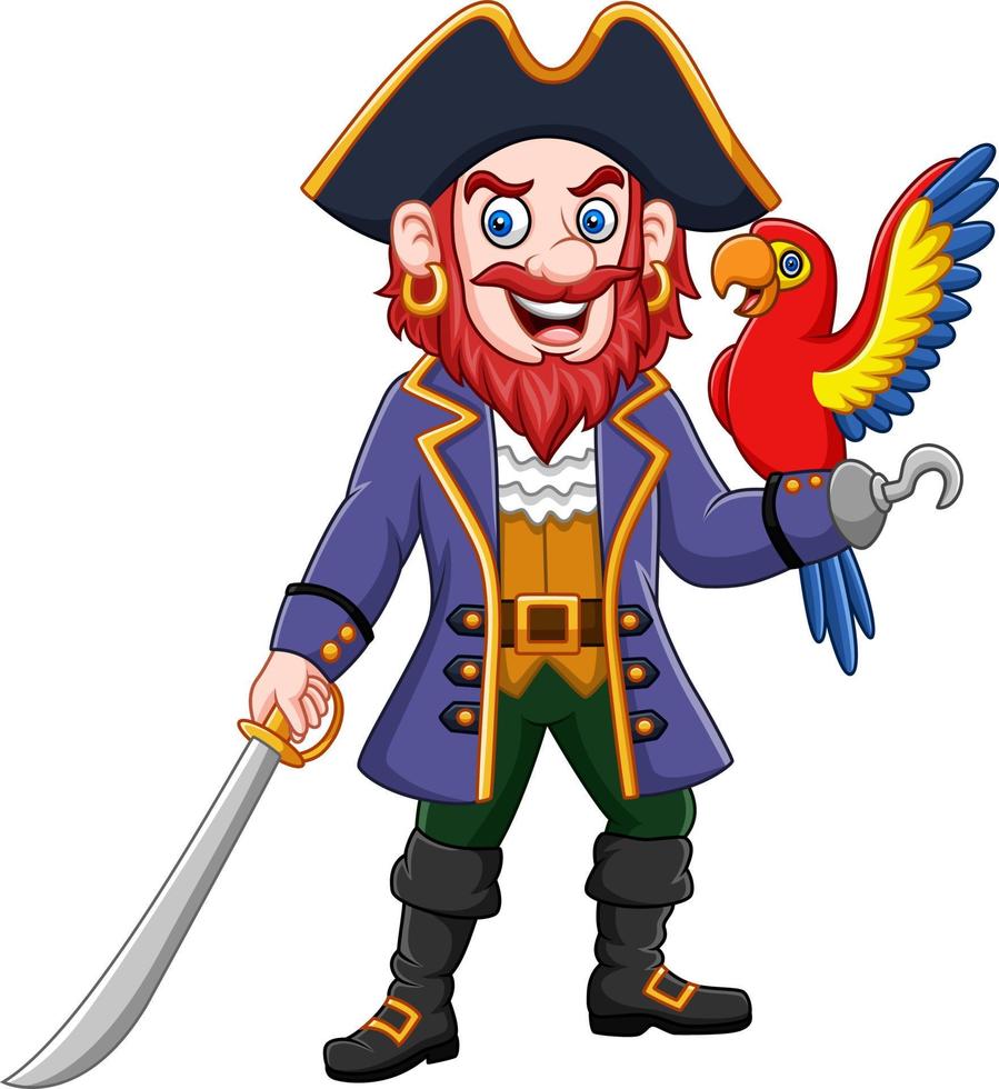 cartoon piratenkapitein en aravogel vector