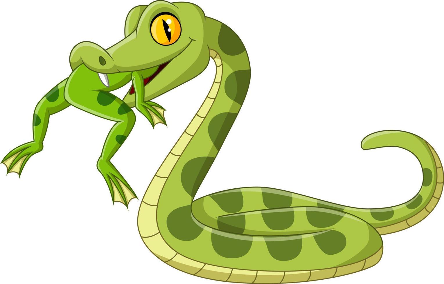 cartoon groene slang die een kikker eet vector