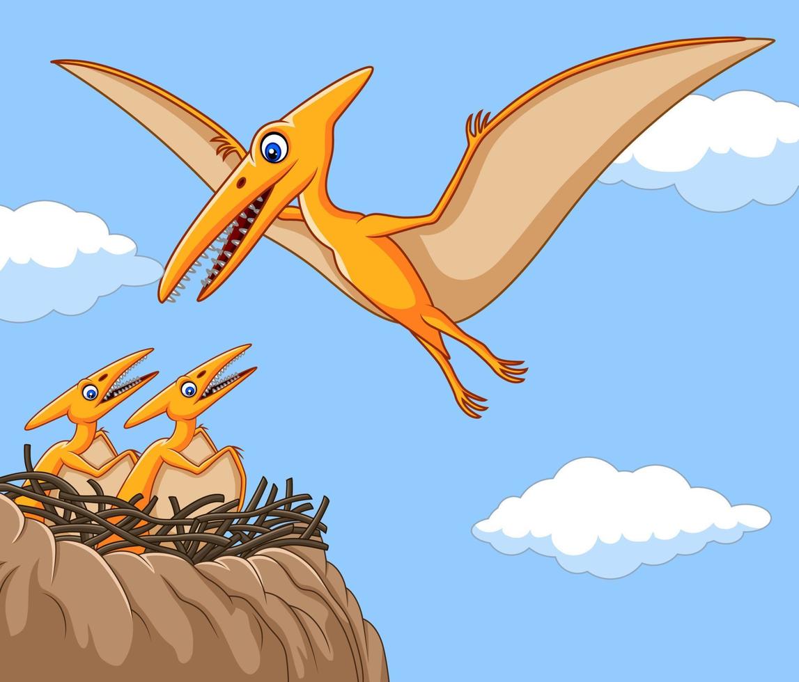 tekenfilm pterodactylus met haar baby vector