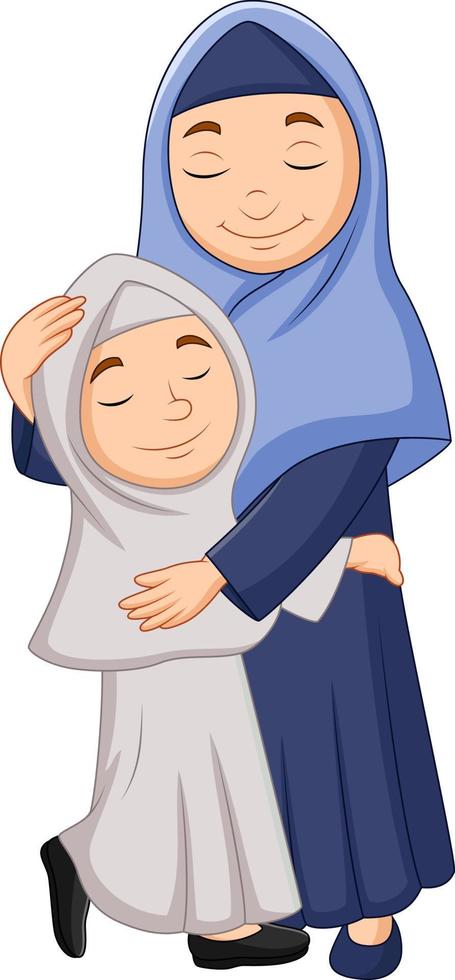 moslim moeder en dochter knuffelen vector