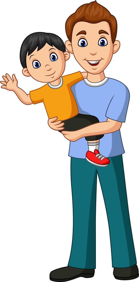 cartoon vader met een zoon in zijn armen vector