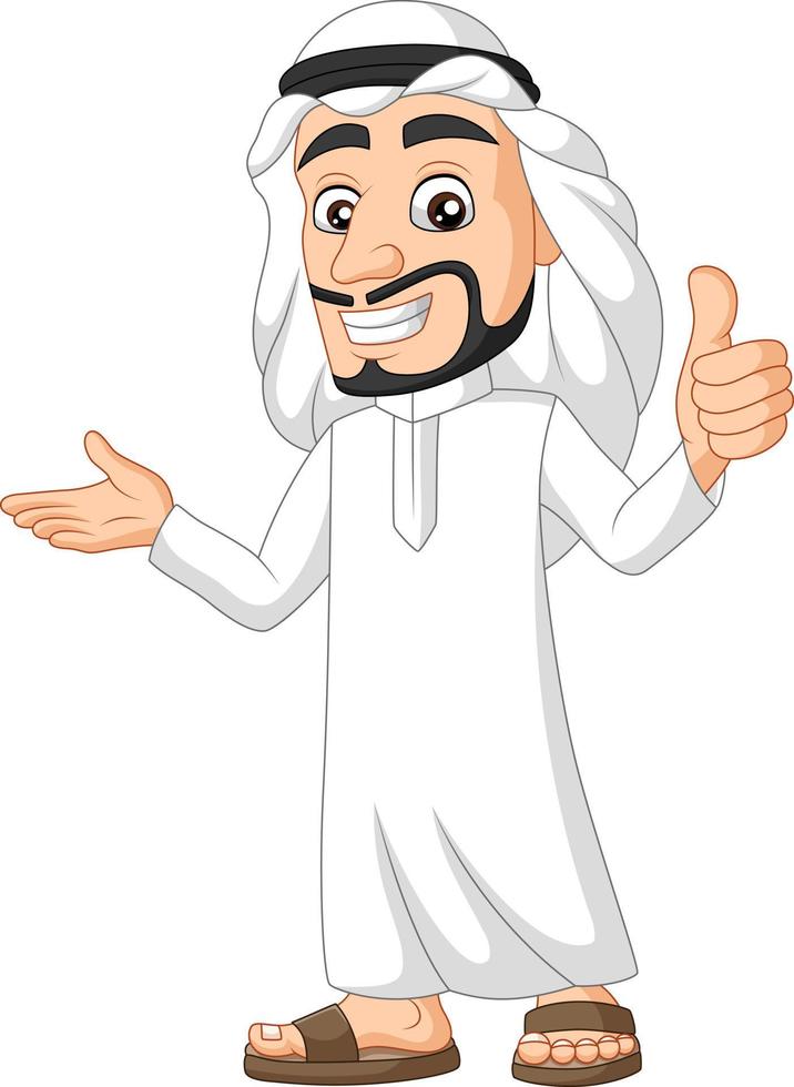 spotprent, saoedi-arabische, man, geven, een, duim omhoog vector