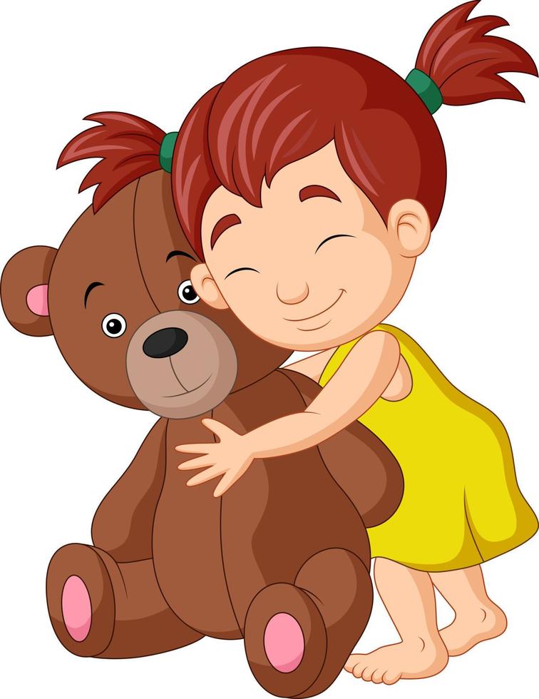 cartoon klein meisje knuffelen teddybeer vector