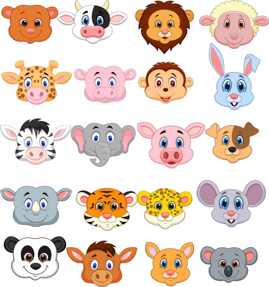 cartoon dierenkop collectie set vector