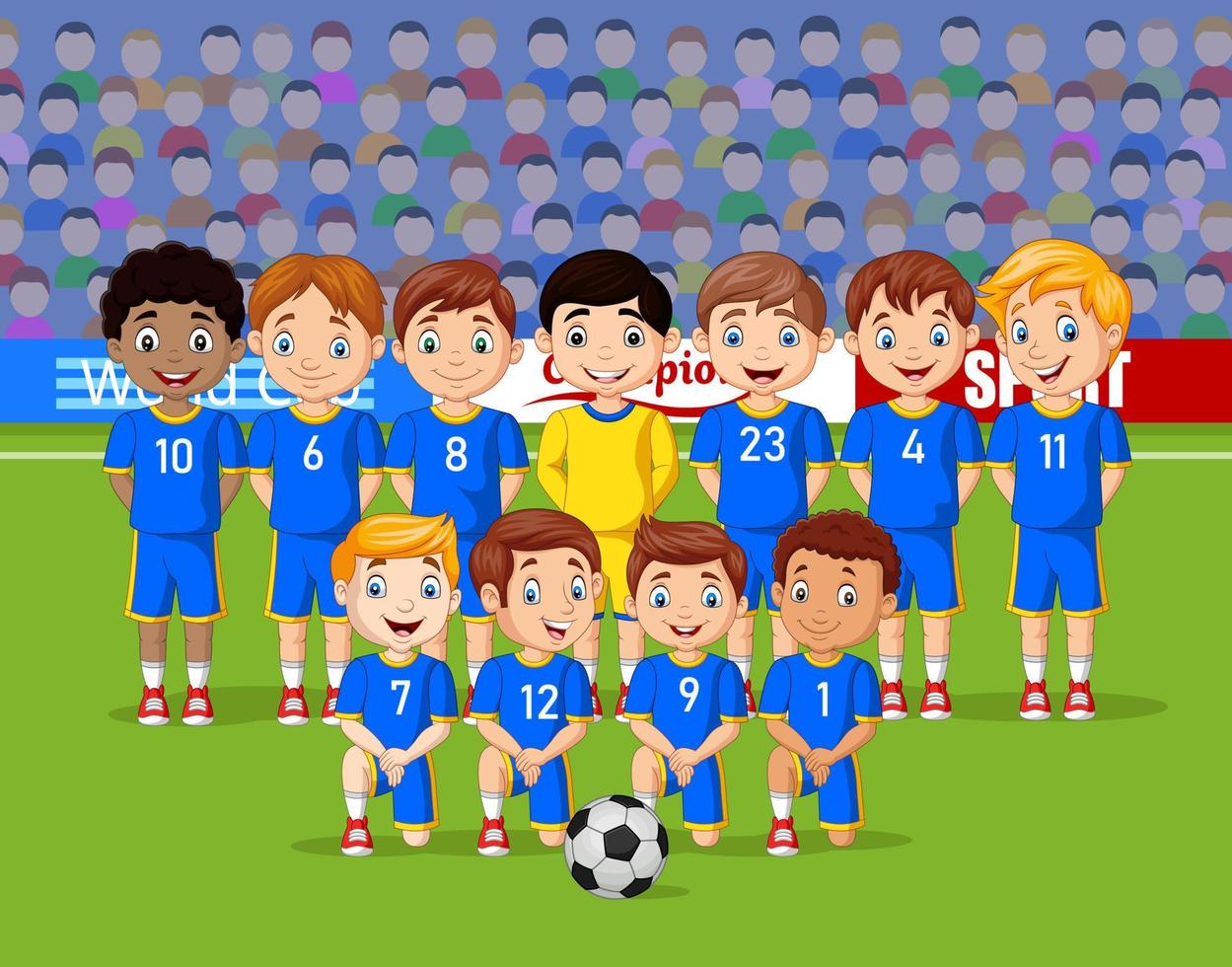 cartoon voetbal kinderteam in een stadion vector