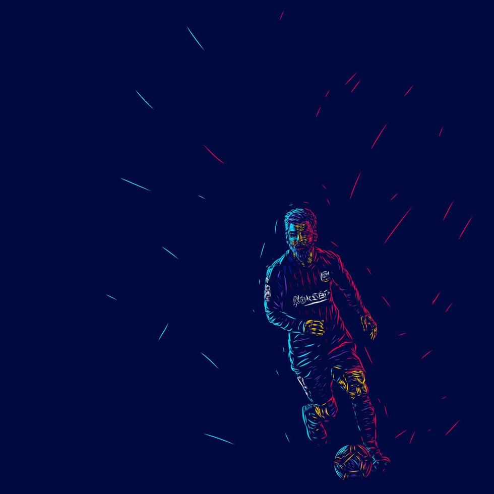 voetballer lijn popart portret logo kleurrijk ontwerp met donkere achtergrond. abstracte vectorillustratie. geïsoleerde zwarte achtergrond voor t-shirt vector