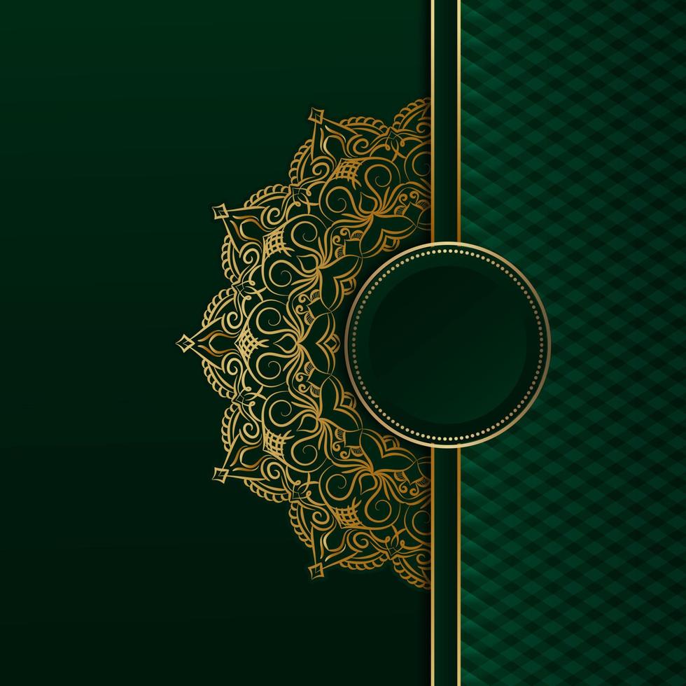 groene achtergrond, met gouden mandala-decoratie vector