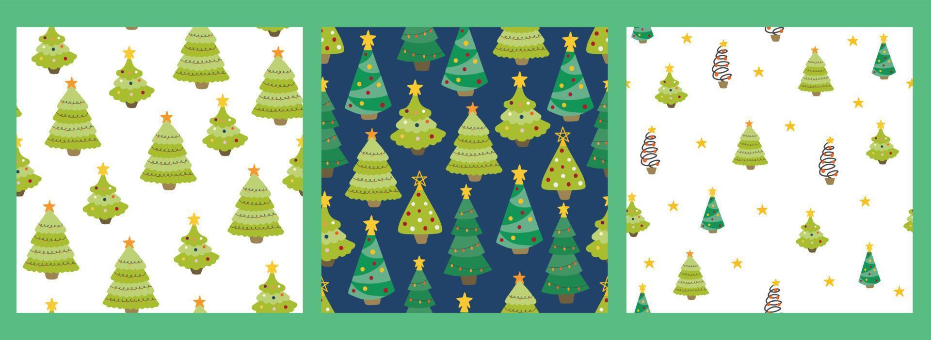 set van naadloze patroon met handgetekende kerstbomen. kleurrijke vectorachtergrond. decoratief behang, zeer geschikt voor het bedrukken van textiel, stof, behang, cadeaupapier. vector