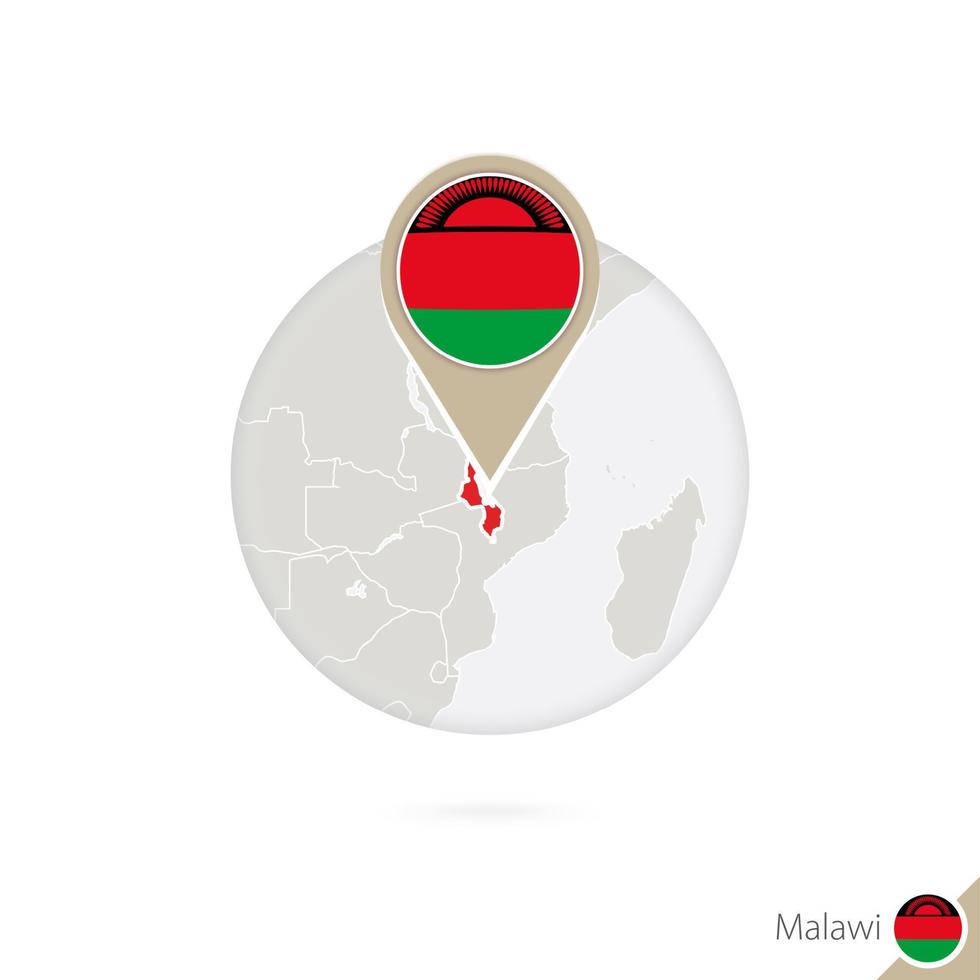 malawi kaart en vlag in cirkel. kaart van malawi, malawi vlagspeld. kaart van malawi in de stijl van de wereld. vector