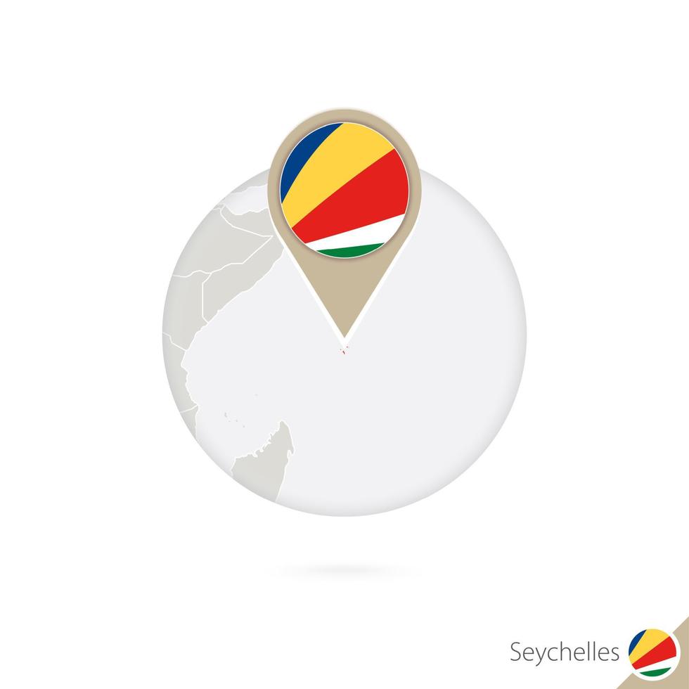 Seychellen kaart en vlag in cirkel. kaart van de Seychellen, de vlag van de Seychellen. kaart van de Seychellen in de stijl van de wereld. vector