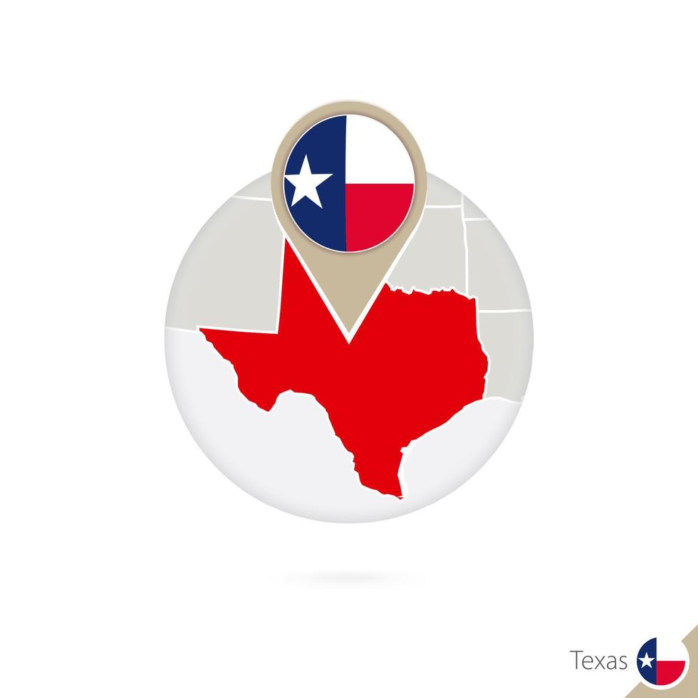 Texas ons staatskaart en vlag in cirkel. kaart van texas, texas vlag pin. kaart van texas in de stijl van de wereld. vector