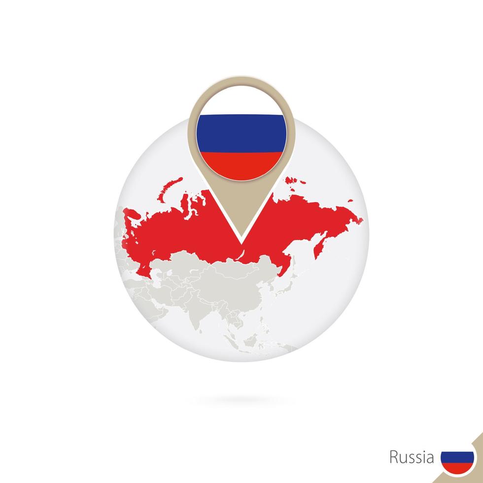 Rusland kaart en vlag in cirkel. kaart van rusland, rusland vlag pin. kaart van rusland in de stijl van de wereld. vector