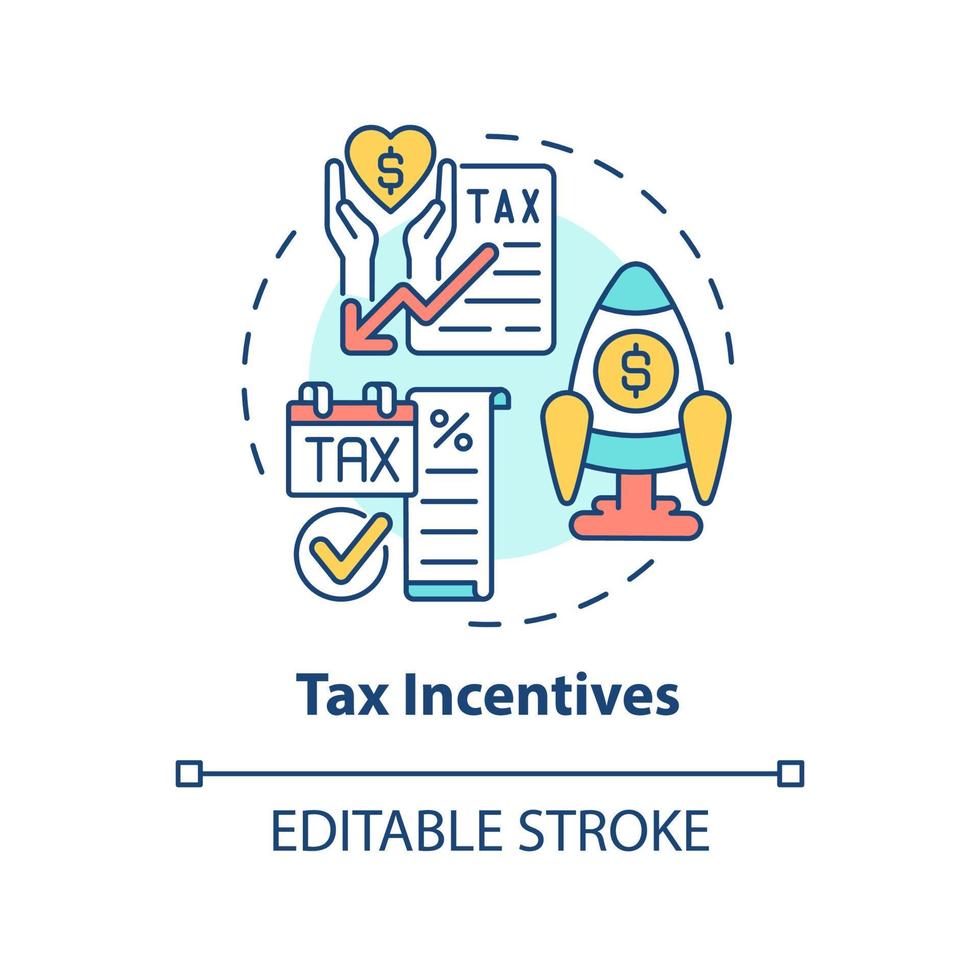 fiscale prikkels concept icoon. financieel programma. bemoedigende zakelijke activiteit abstracte idee dunne lijn illustratie. geïsoleerde overzichtstekening. bewerkbare streek. vector