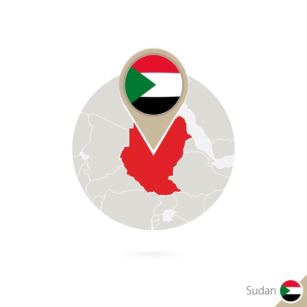 Soedan kaart en vlag in cirkel. kaart van soedan, soedan vlag pin. kaart van soedan in de stijl van de wereld. vector