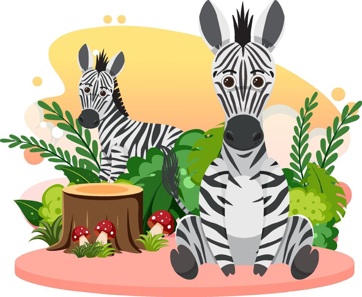 twee schattige zebra's in platte cartoonstijl vector
