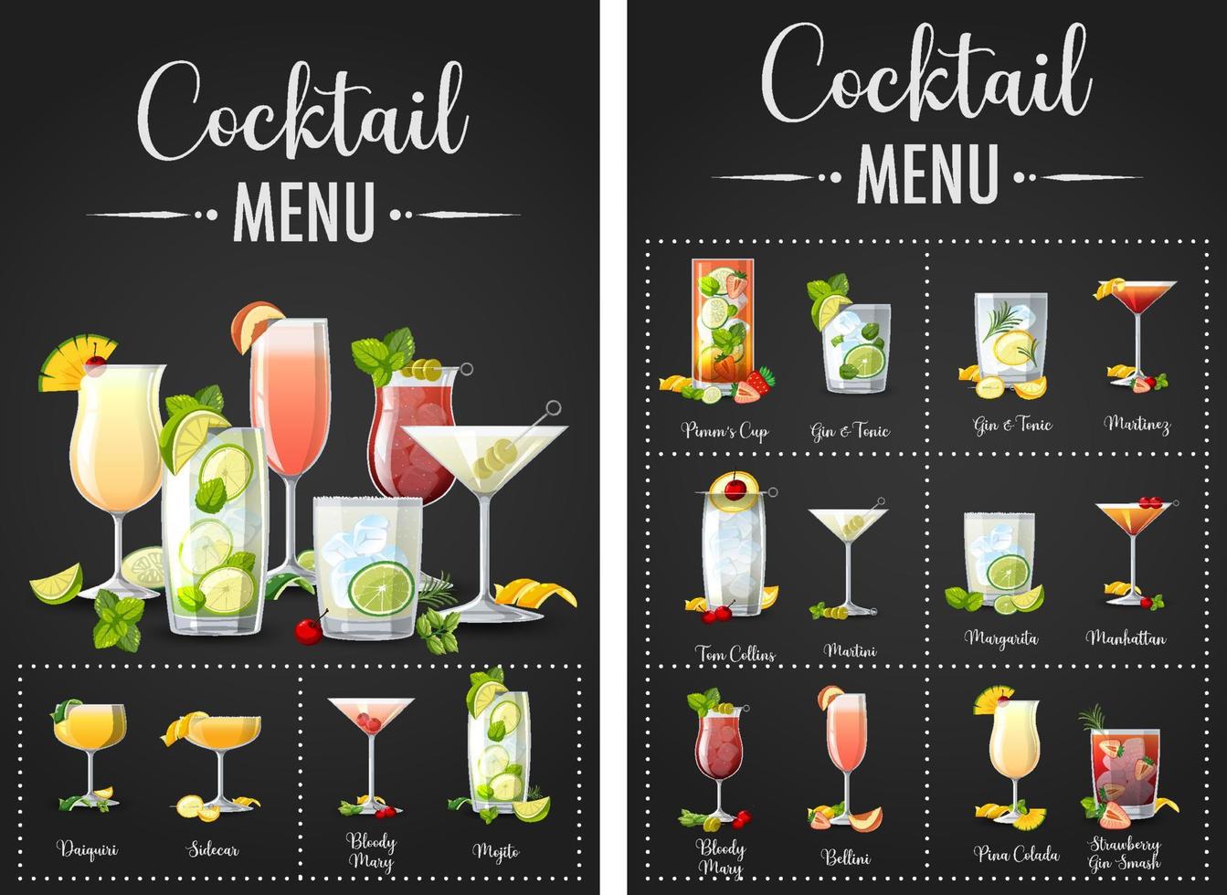 een gedrukt menu met cocktails vector