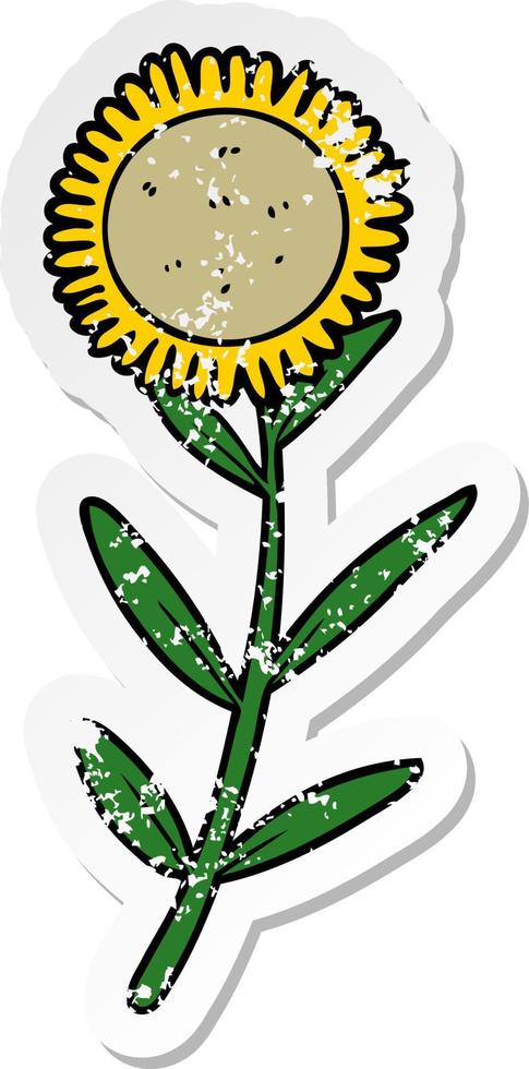 noodlijdende sticker van een tekenfilmzonnebloem vector