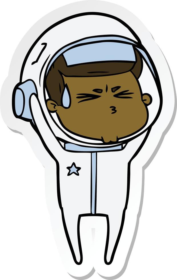 sticker van een cartoon gestresste astronaut vector