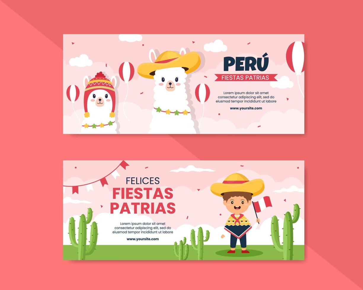 fiestas patrias peru voorbladsjabloon sociale media platte cartoon achtergrond vectorillustratie vector