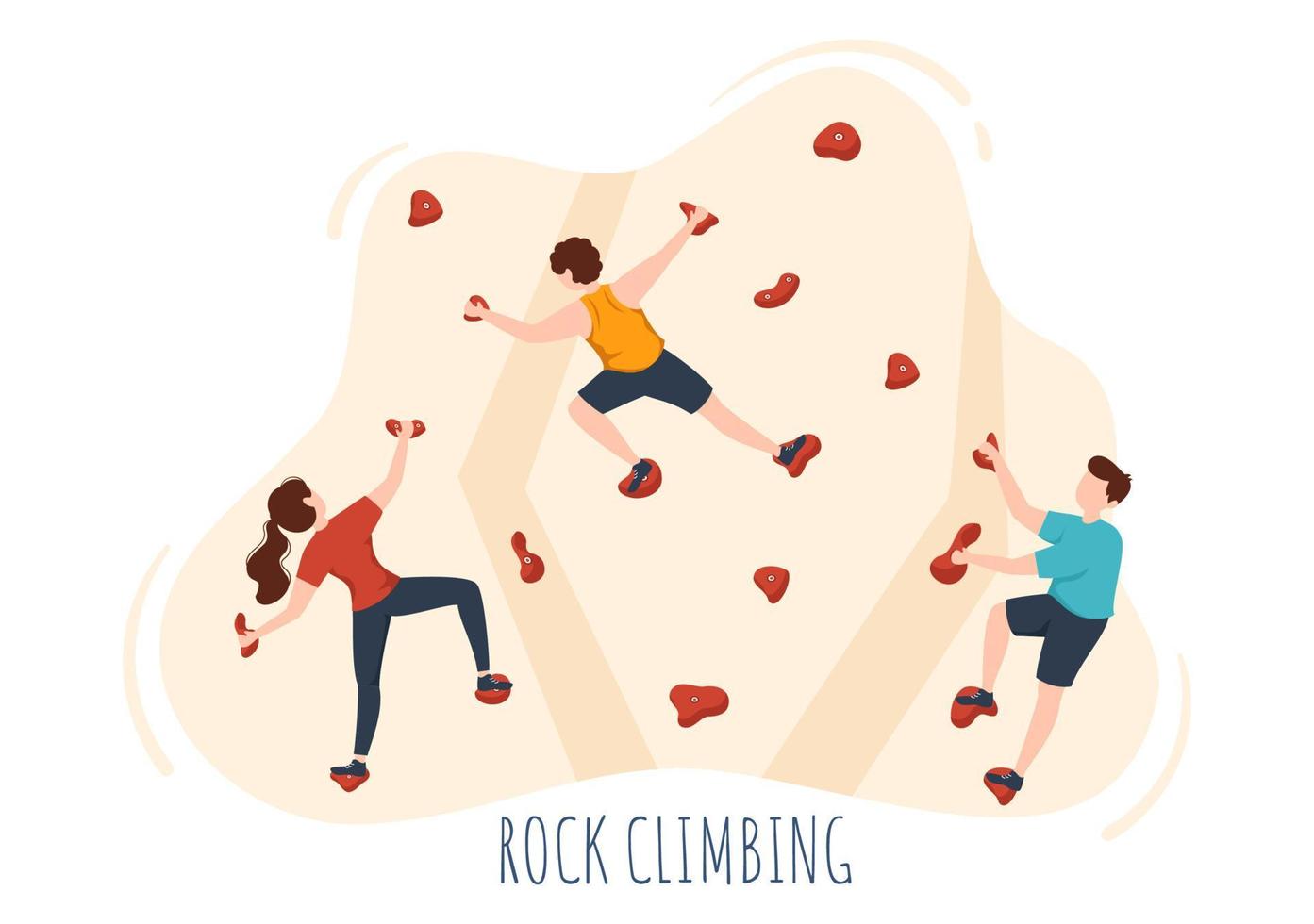 rotsklimmen met klimmer klimt muur van extreme sporters en sportvrouwen in platte cartoon achtergrond afbeelding vector