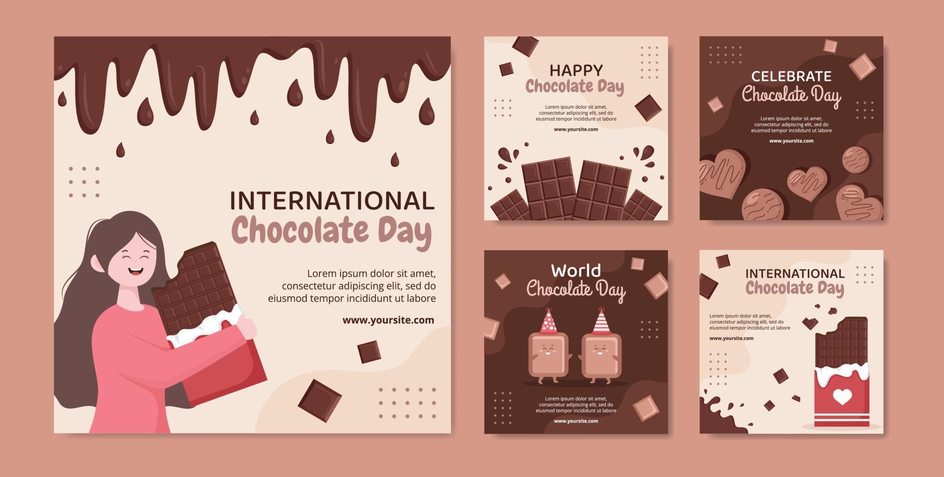 gelukkige chocolade dag sociale media post sjabloon platte cartoon achtergrond vectorillustratie vector