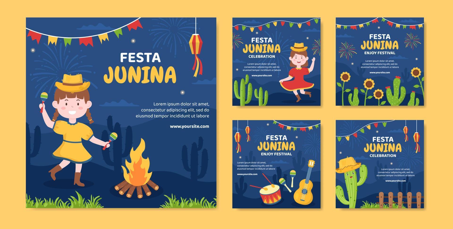 festa junina festival post sjabloon sociale media platte cartoon achtergrond vectorillustratie vector