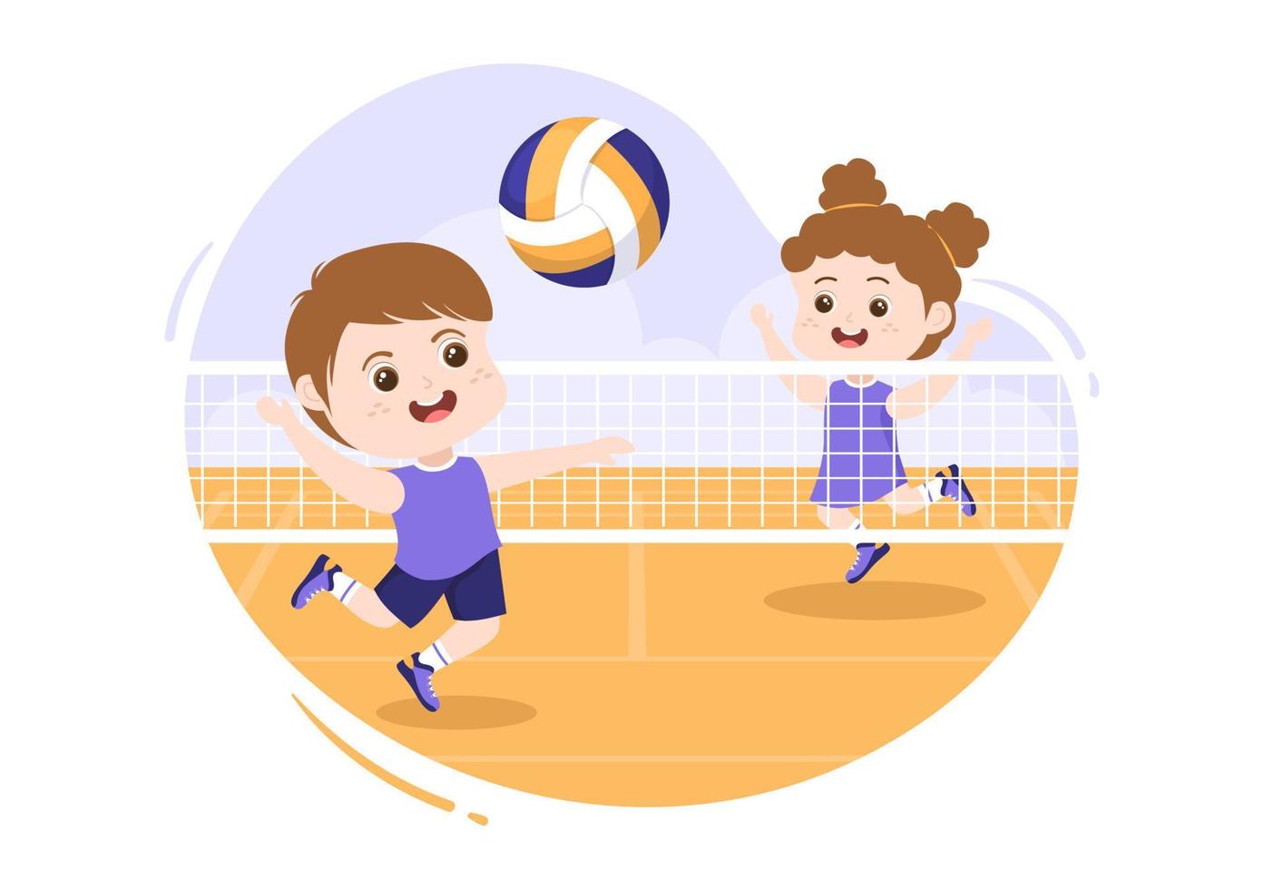 volleybalspeler in de aanval voor sportcompetitieseries binnen in platte schattige cartoonillustratie voor kinderen vector