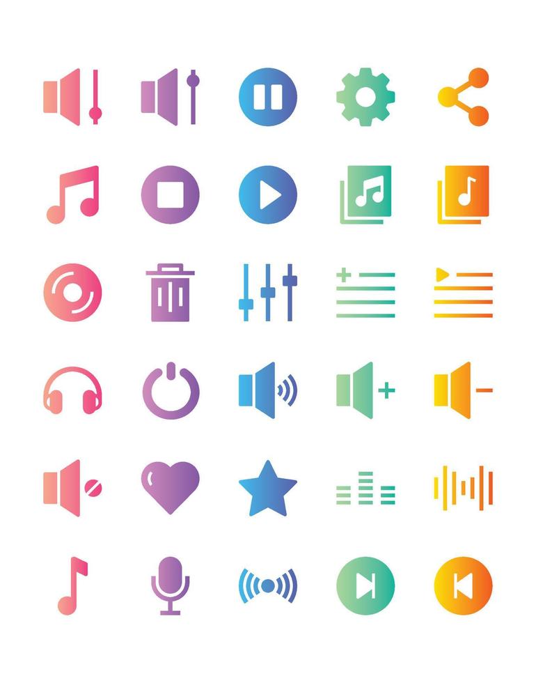 muziek en multimedia icon set 30 geïsoleerd op een witte achtergrond vector