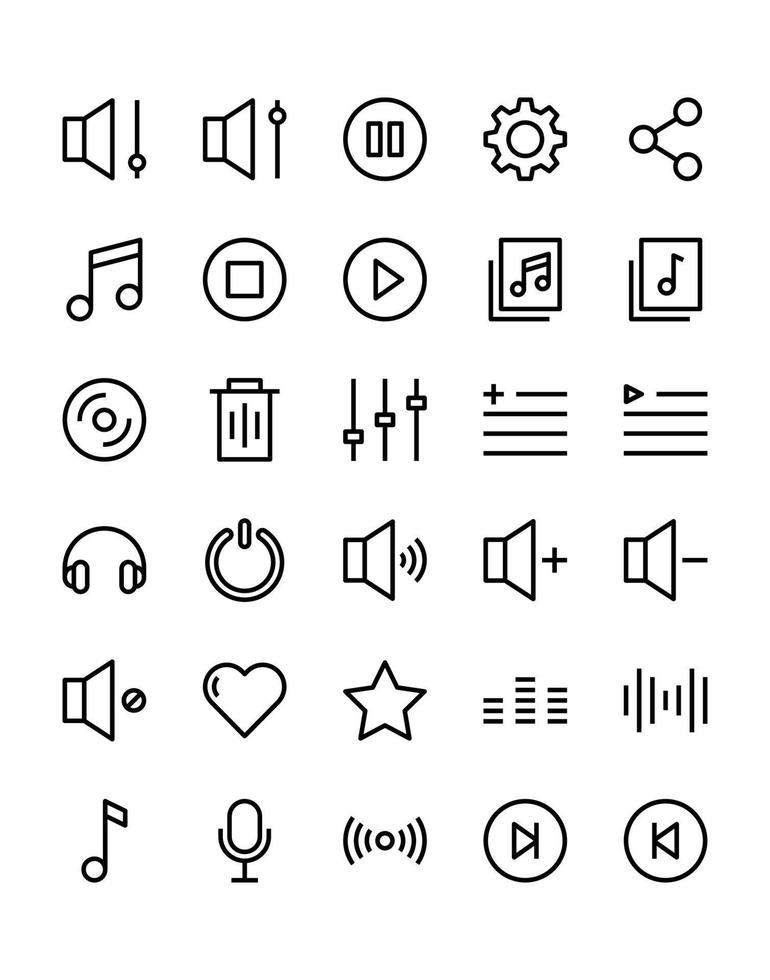 muziek en multimedia icon set 30 geïsoleerd op een witte achtergrond vector