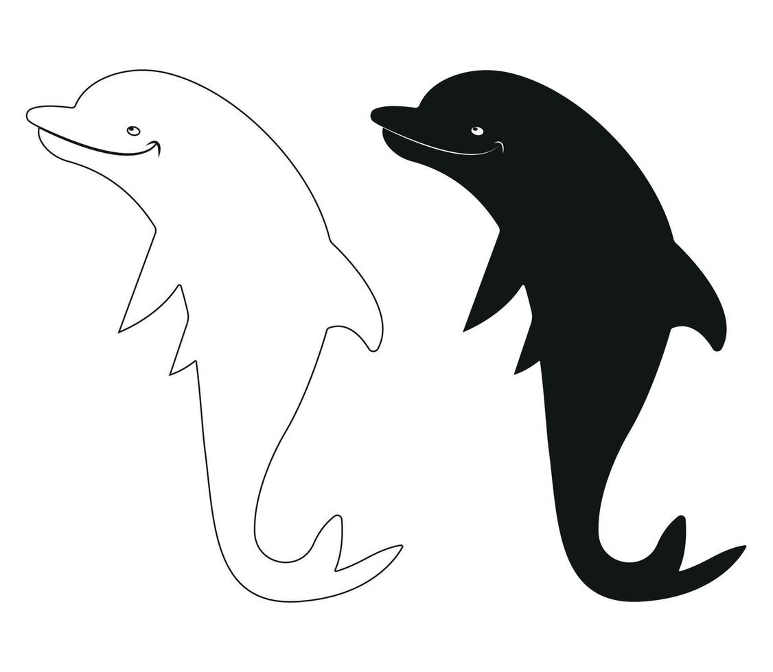 dolfijnen dier silhouet, aquatische zoogdieren illustratie. vector