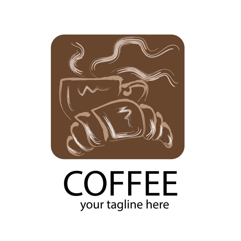 koffie en cake icoon. wit dessertsymbool op een bruine achtergrond. cake en koffie-logo. cartoon silhouet voor menu vector