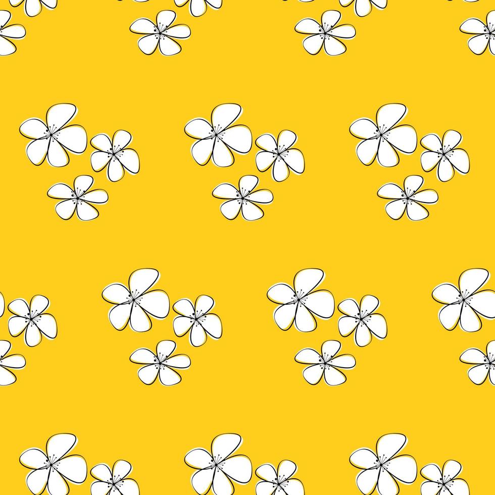 naadloos bloemenpatroon met sakura op een gele achtergrond. patroon voor textiel, ansichtkaarten, inpakpapier, behang. vector illustratie