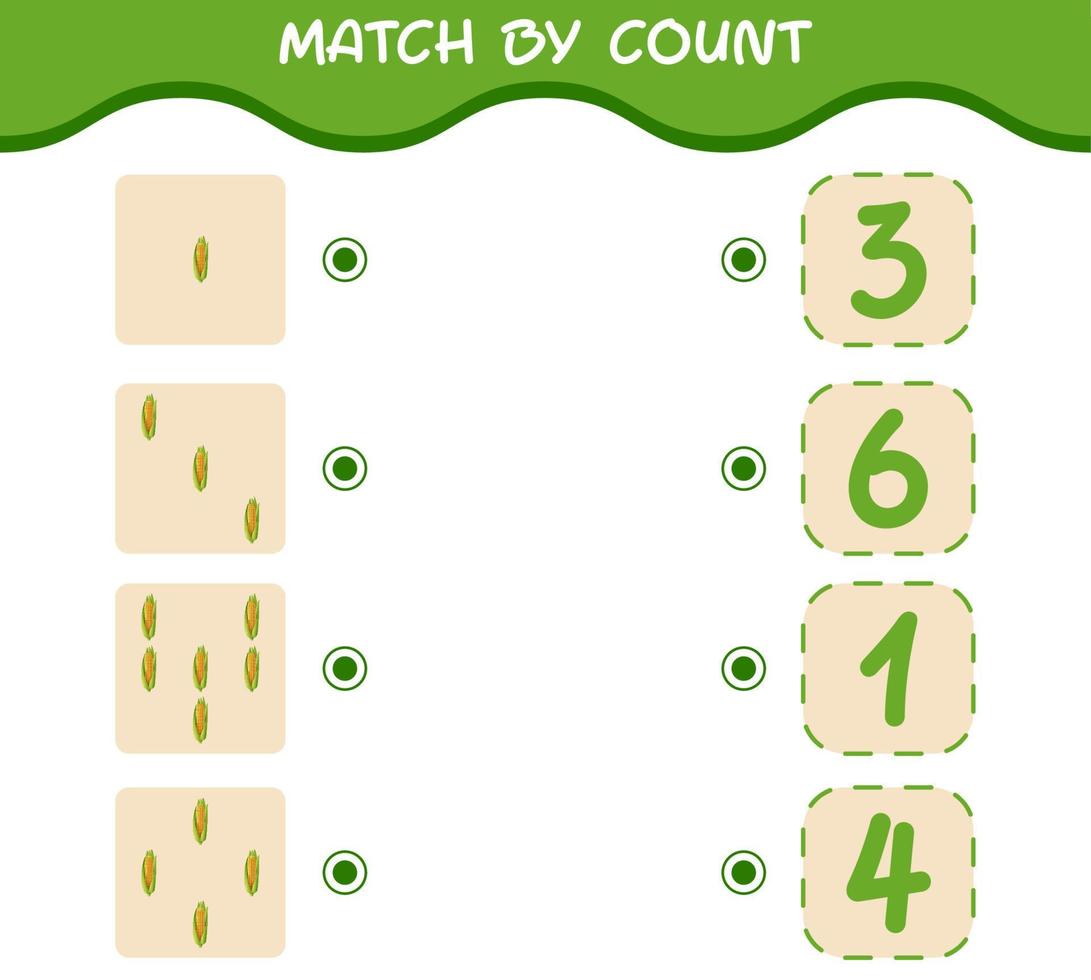 match door telling van cartoongraan. match en tel spel. educatief spel voor kleuters en peuters vector