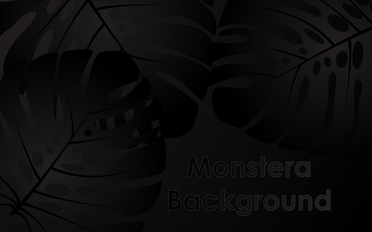 exotische tropische achtergrond met monstera bladeren in zwarte kleuren. ontwerp voor behang, achtergrond, banner met plaats voor tekst. vector illustratie
