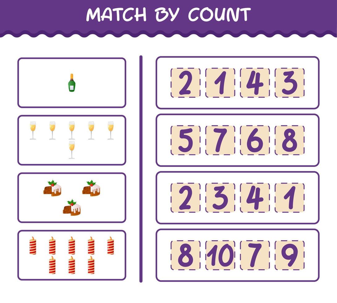 match door telling van cartoon kerst. . match en tel spel. educatief spel voor kleuters en peuters vector