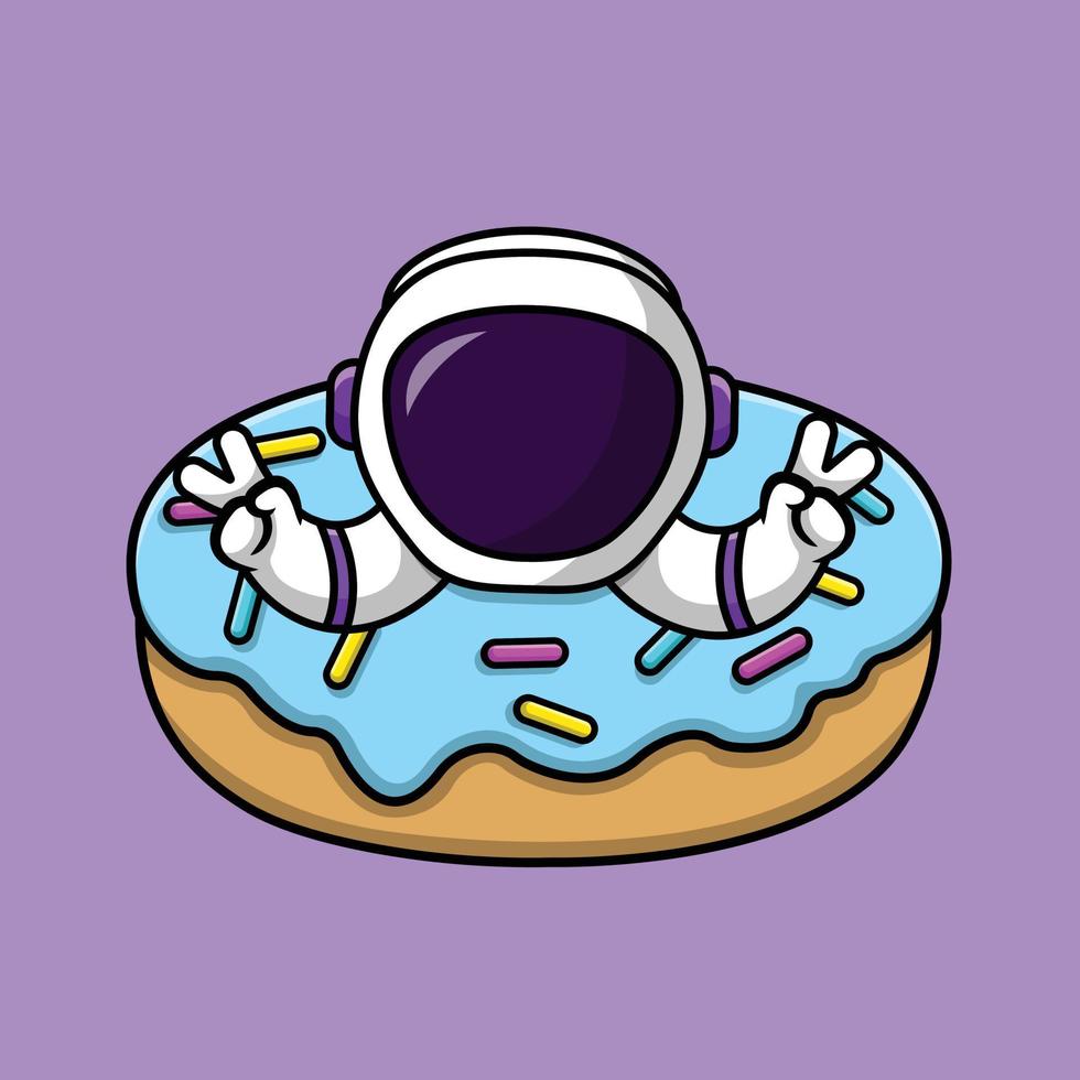 schattige astronaut in donut cartoon vector pictogram illustratie. wetenschap voedsel pictogram concept geïsoleerde premium vector.