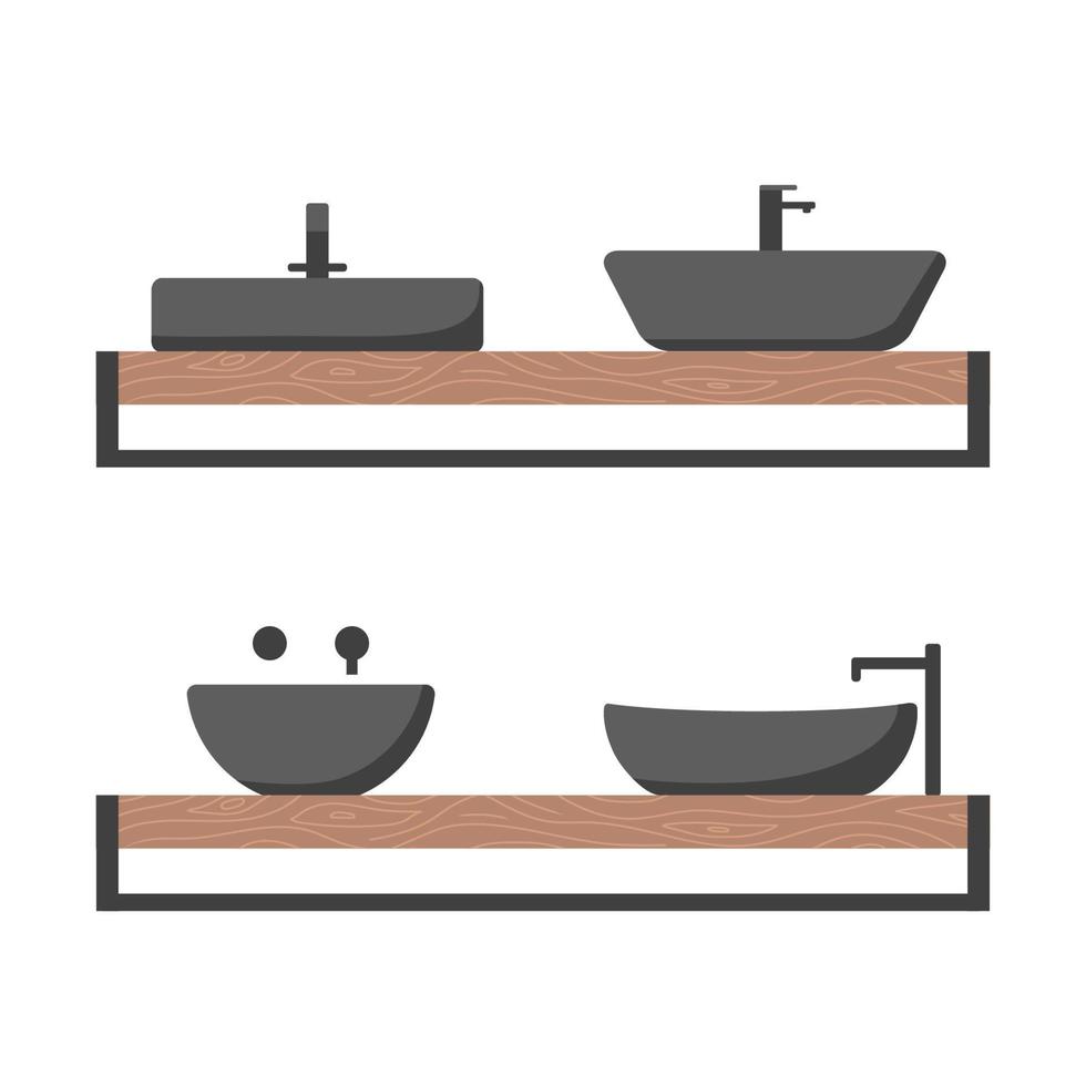 moderne keramische zwarte gootsteen op een houten plank. vector