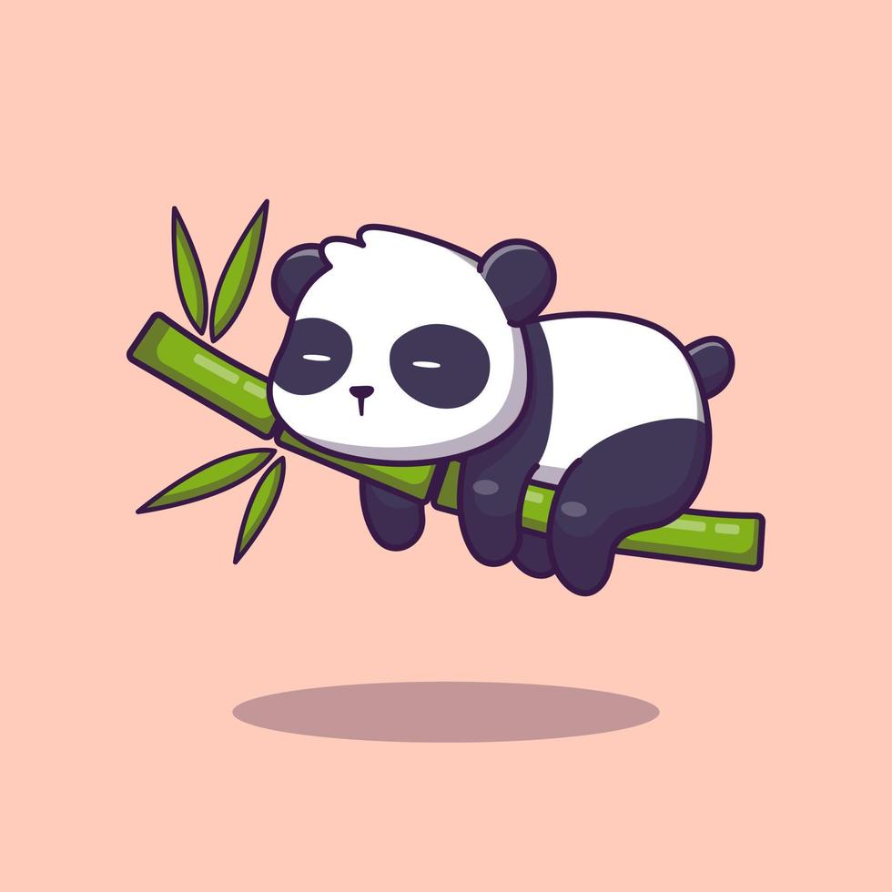 schattige panda slapende bamboe cartoon vector pictogram illustratie. dierlijke pictogram concept geïsoleerde premie vector. platte cartoonstijl