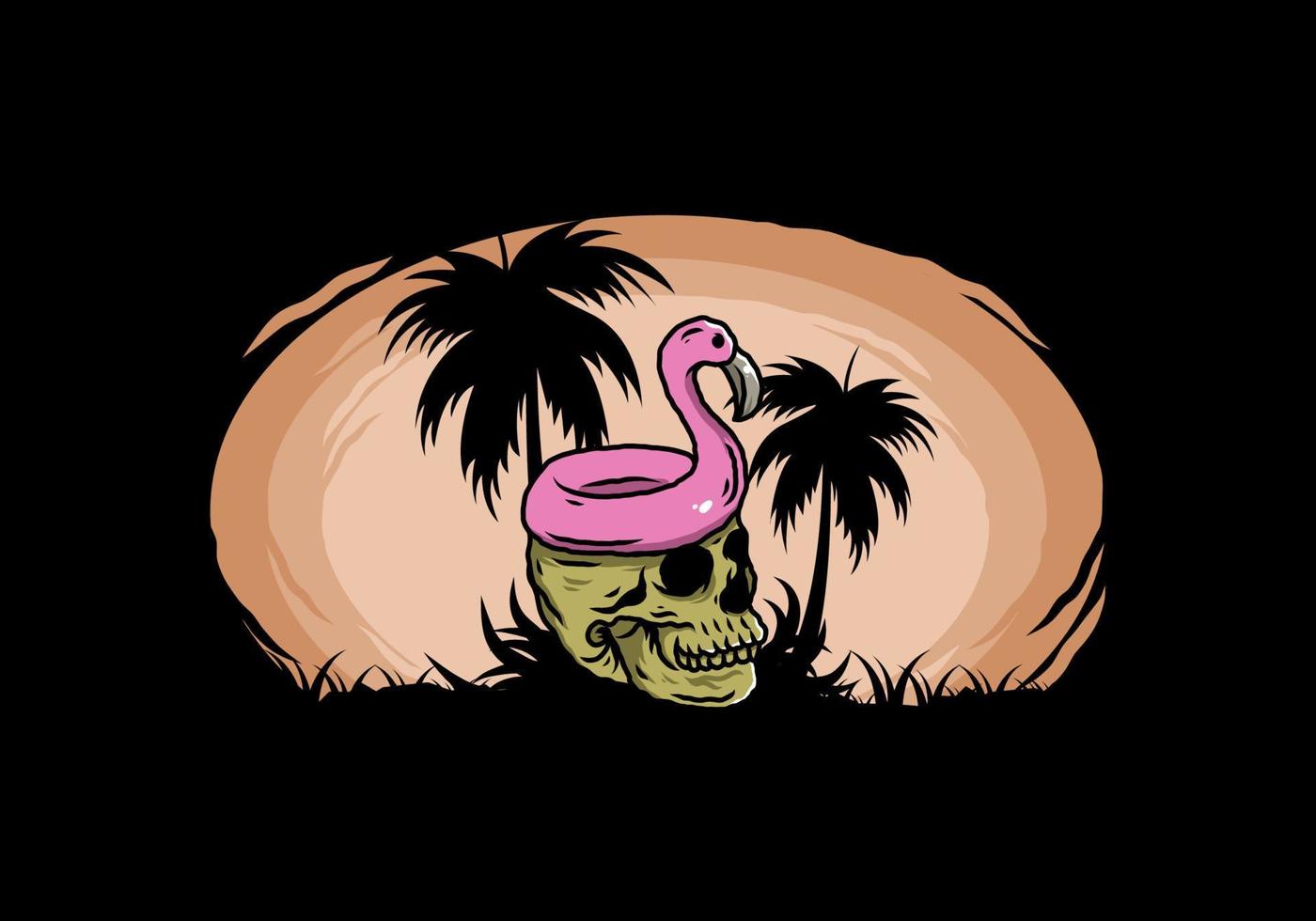 flamingo reddingsboei staat bovenop de schedelillustratie vector