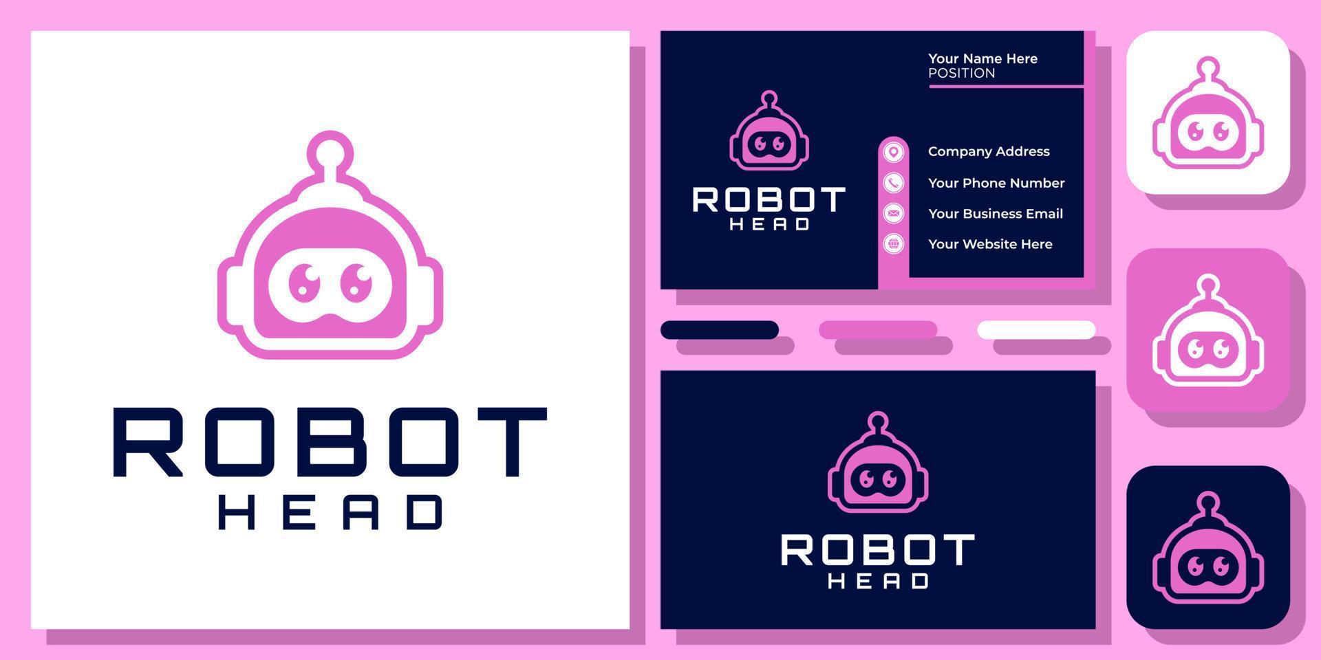 hoofd robot bot cyborg machine slim kunstmatige intelligentie logo-ontwerp met sjabloon voor visitekaartjes vector