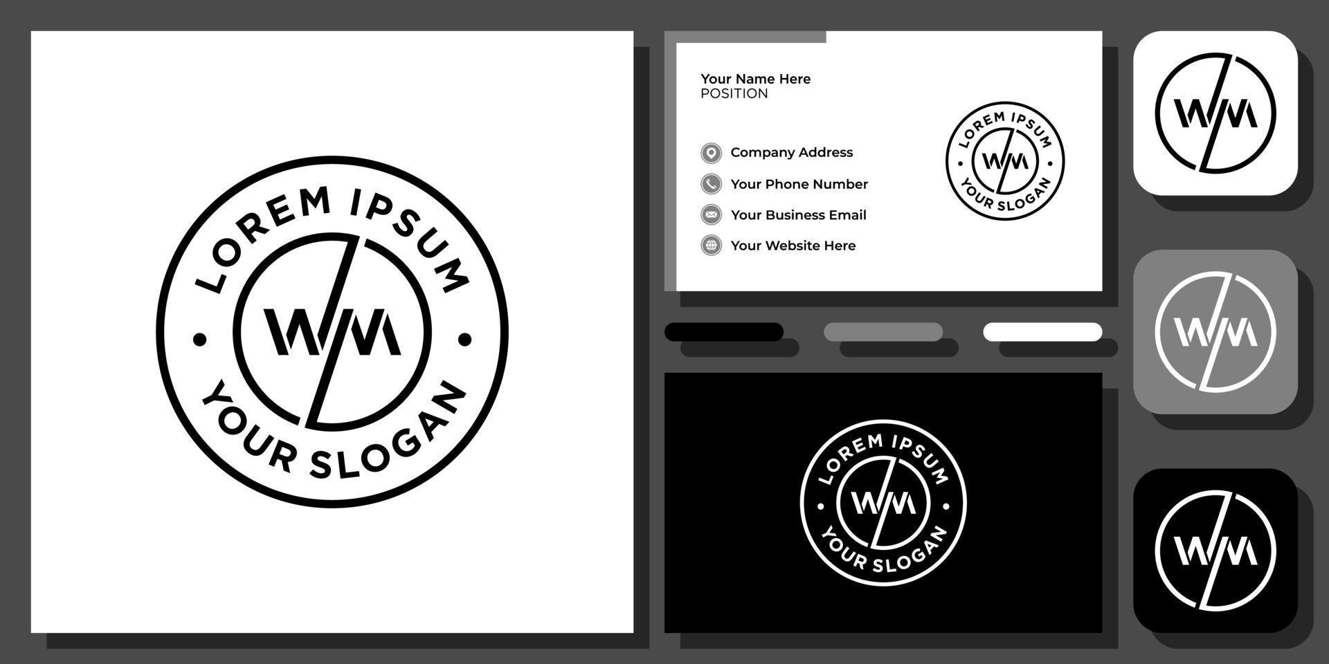 initialen brief wm of wm cirkel label badge stempel embleem vector logo ontwerp met visitekaartje