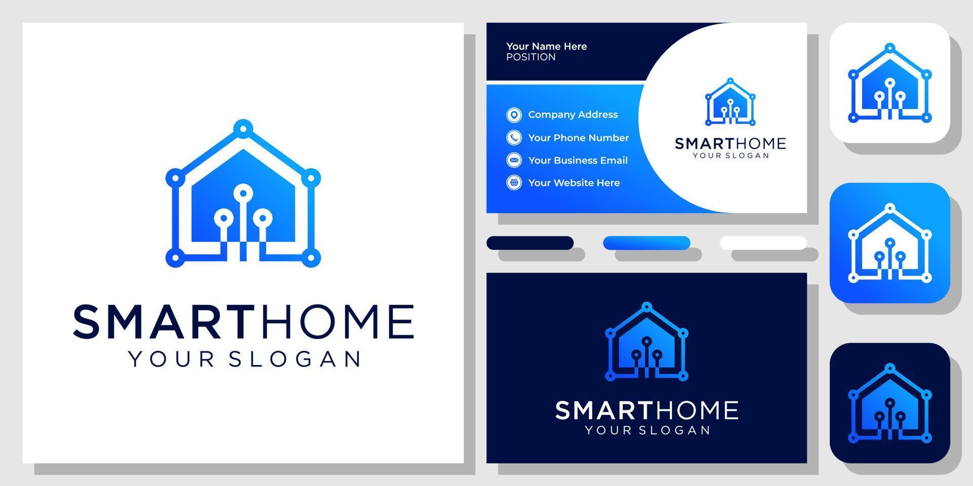 smart home technologie huis verbinding netwerk modern pictogram logo ontwerp met sjabloon voor visitekaartjes vector