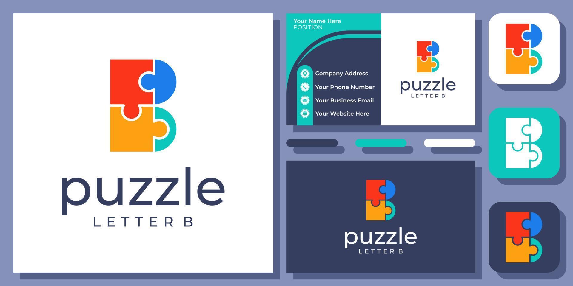 beginletter b puzzel puzzel oplossing spel verbinding modern logo ontwerp met sjabloon voor visitekaartjes vector