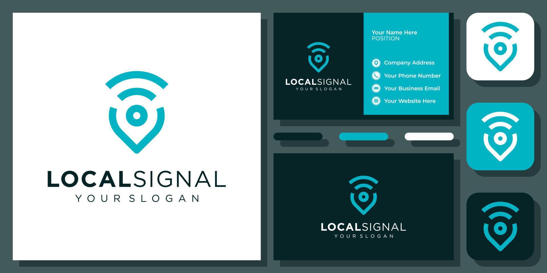 locatie signaal internet technologie verbinding eenvoudig vector logo ontwerp met visitekaartje