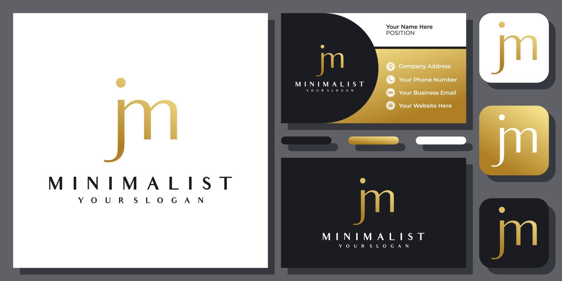 initialen letter jm of jm goud luxe elegante kleine letters eenvoudig vector logo ontwerp met visitekaartje